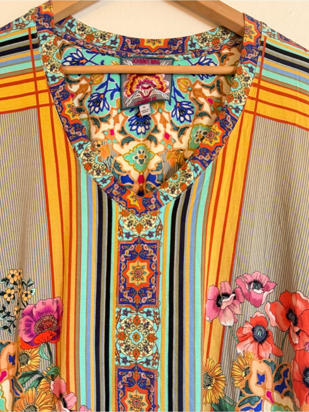 Johnny Was Multicolor Floral Stripe Boho Top Blouse XL - Picture 4 of 7